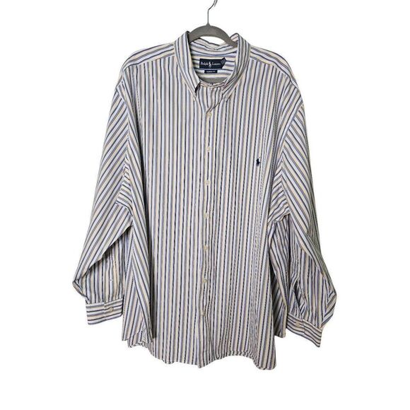 Ralph Lauren classic fit blue, white and yellow striped button down shirt. Size - Picture 1 of 6